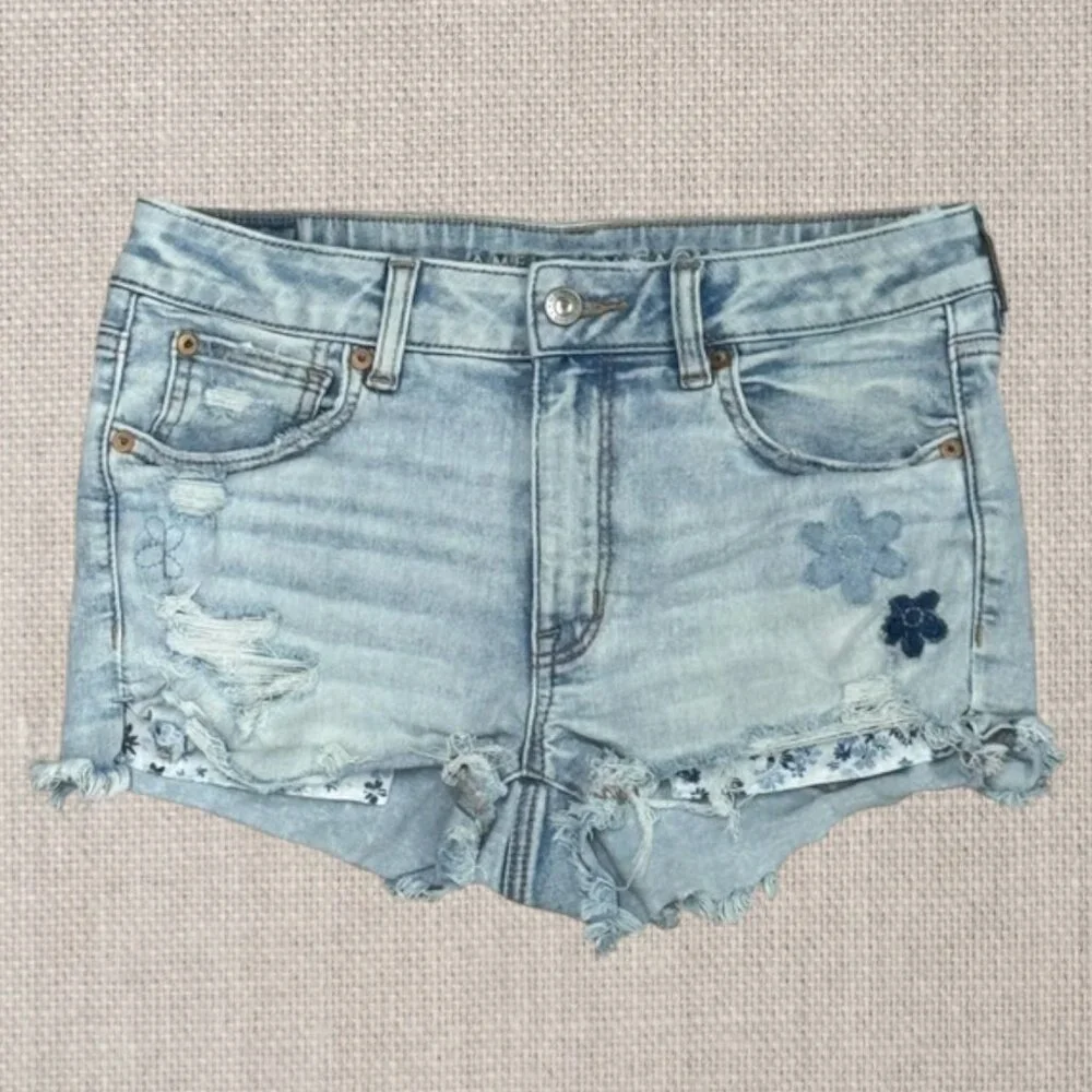American Eagle Next Level Stretch Blue Raw Hem Cutoff Distressed Daisy Shorts 6